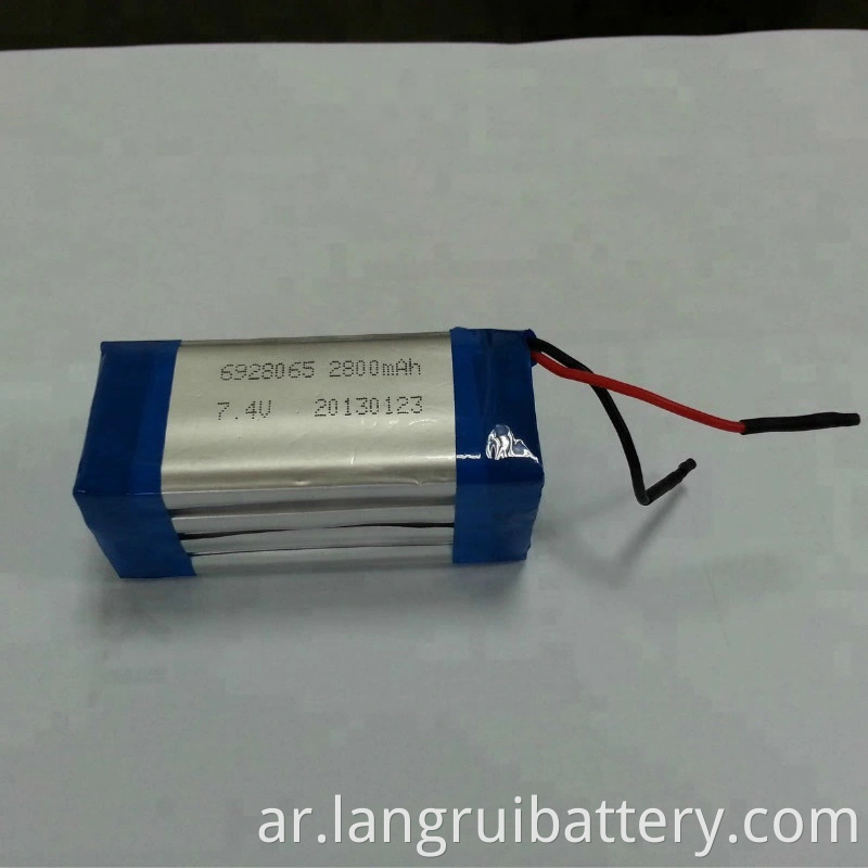 OEM قابلة لإعادة الشحن حزمة بطارية Li-polymer 7.4v 1800mAh